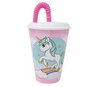 damaloo Vaso Infantil con Tapa y Pajita Unicornio - 400 ml - Plástico sin BPA, Reutilizable y Resistente - Taza para Niños a Partir de 4 Años - Ideal para Agua, Zumo o Leche