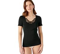 Damart Camiseta de Manga Corta de canalé Fino guipur Thermolactyl Noir XL Mujer