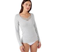 Damart Camiseta de Manga Larga con canalé de guipur Thermolactyl Ropa Interior, Gris Jaspeado, Medium para Mujer