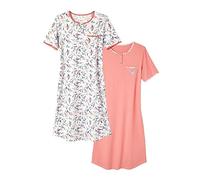 Damart - Juego de 2 camisas de noche de algodón puro peinado, Lote de follaje rosa, 54-56 (XXL)