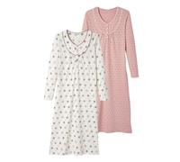 Damart Juego de 2 Camisones de Punto Jersey de algodón Peinado Puro Camisa de Noche, Rosa, 42-44 (M) para Mujer