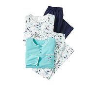 Damart - Juego de 2 pijamas de malla de algodón puro para mujer, Lote de follaje azul, XL