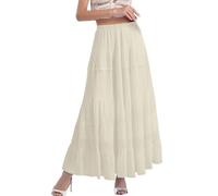 Damas Gasa Blanca Fluyendo Maxi Faldas Boho Verano Elástico Cintura Plisada Una Línea Falda Larga Para Mujeres, beige, S