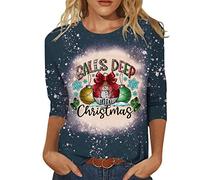 Damas Navidad Casual Tie Dye Splicing Christmas Print Cuello Redondo Manga Tres Cuartos Camiseta Suelta Top Mujer Conjunto de 2 Piezas, verde, L