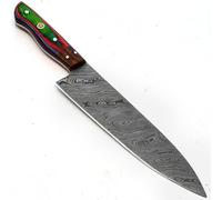 Damasco Chef cuchillos - Cuchillo de cocina hecho a mano de acero Damasco de 7,4 pulgadas con vaina de ancho de 1,6 pulgadas - Grosor 2 mm - 125 gramos de peso - Mango de madera nuevo patrón 9738