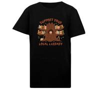 DAMBOTEE Búho de la Biblioteca Local Camiseta de Cuello Redondo de Algodón Negro para Niños Kids Black Cotton Crewneck T-Shirt