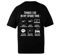 DAMBOTEE Cosas Que Hago en Mi Tiempo Libre Motocicletas Camiseta Oversized de Algodón Negro Unisex Unisex Black Cotton Oversized T-Shirt