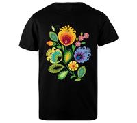 DAMBOTEE Flores Folclóricas Polacas Amarillas Camiseta de Cuello Redondo de Algodón Negro para Hombres Mens Black Cotton Crewneck T-Shirt
