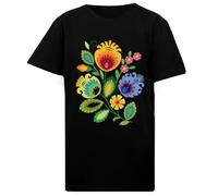 DAMBOTEE Flores Folclóricas Polacas Amarillas Camiseta de Cuello Redondo de Algodón Negro para Niños Kids Black Cotton Crewneck T-Shirt