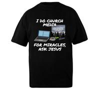 DAMBOTEE Hago Medios de Iglesia para Milagros, Pregunta a Jesús Camiseta Oversized de Algodón Negro Unisex Unisex Black Cotton Oversized T-Shirt