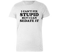 DAMBOTEE No Puedo Arreglar a los Estúpidos, Pero Puedo Sedarlos Camiseta de Cuello Redondo de Algodón Gris para Mujeres Womens Grey Cotton Crewneck T-Shirt