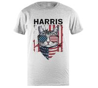 DAMBOTEE Señora Presidenta Kamala Harris 2024 Gato Divertido Demócrata Camiseta Gris De Algodón con Cuello Redondo para Hombre