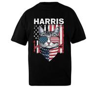 DAMBOTEE Sra. Presidenta Kamala Harris 2024 Gato Divertido Demócrata Camiseta Oversized de Algodón Negro Unisex Unisex Black Cotton Oversized T-Shirt