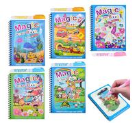 Damcyer 5 Piezas Libro de Dibujo de Agua Mágica Reutilizable, Magic Water Drawing Book, Libro Magico Pintar con Agua con 5 Magico Pluma para Niños Niñas 3 4 5 6 Años, Tema Marino