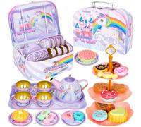 Damcyer Juego de té Infantil, 33 PCS Juego de te para Niñas Juguetes de Cocina con Bandeja de Postres y Comida, Accesorios de Cocina para Niños y Niñas para Niña 3 4 5 6 7 Años, Unicornio