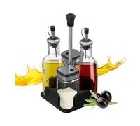 DAMDAM GO Set de Aceitera de Cristal para Cocina, Juego de Aceitera, Vinagrera, Salero y Pimentero, con Tapón Anti-Suciedad