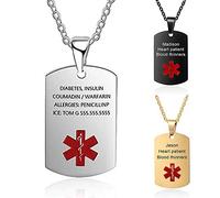 DaMei Colgante Hombre Personalizado Alerta Médica Placa Colgante Etiqueta de Perro Militar Hombre Collar Chapas Militares Personalizadas Grabado Personalizado