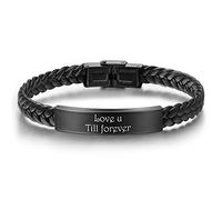 DaMei Personalizados Pulseras para Hombre Cuero con Familia Pareja Nombres Coordinar Grabado Brazalete Acero Inoxidable Hombre Mujer Pulsera Ideas Regalo para BFF da Cumpleaños (Black #1)