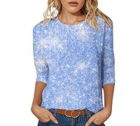 Damen 3/4 Arm Longshirt Rundhals Tshirt Glitzer Stern Print Lässiges Party Alltag Oberteil strahlendes Tunika modische T Shirt Festival Oktoberfest Top Halloween Kostüm Karneval Faschingskostüme, 01