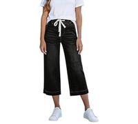 Damen Caprihose in Denim Optik, verkürzte 7/8 Länge, elastischer Bund, gerades Bein, leichte Denim Optik, für Freizeit, Reise und Warme Tage, Bequem kombinierbar, Leichter Alltagstil, Negro, XL