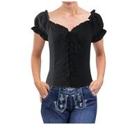 Damen Dirndl Bluse Kurzarm Oktoberfest Kariert mit Schnürung Rot Weiss Kariert Trachten Bluse Tailliert Festlich Traditionell für Volksfeste besondere Anlässe bayerische Trachtenmode, Negro , L