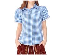 Damen Dirndl Bluse Kurzarm Oktoberfest Kariert mit Schnürung Rot Weiss Kariert Trachten Bluse Tailliert Festlich Traditionell für Volksfeste besondere Anlässe bayerische Trachtenmode, Blau2, S