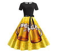 Damen Dirndl Lang Oktoberfest Outfit Damen Dirndl Komplettset Midi Dirndlkleid Inkl Trachtenrock Dirndlschürze Trachtkleid Oktoberfest Kleider Trachtenmode Trachten Rock, amarillo, M