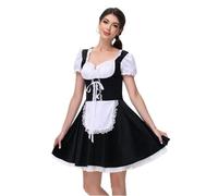 Damen Dirndl Lang Trachtkleid Damen Dirndlkleid Schwarz Elegant Tracht Dresses Mode Trachtkleider Trachtenrock Trachten Kleidung für Oktoberfest Outfit Bayerisches Trachtenmode