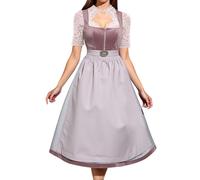 Damen Dirndl Lang Trachtkleid Dirndlkleid inkl. Dirndlschürze 2 Teilig Dirndlkleider Modern Trachten Kleid Bayerisches Tracht Outfit Elegant Trachtenmode für Oktoberfest Anlässe