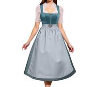 Damen Dirndl Lang Trachtkleid Dirndlkleid inkl. Dirndlschürze 2 Teilig Dirndlkleider Modern Trachten Kleid Bayerisches Tracht Outfit Elegant Trachtenmode für Oktoberfest Anlässe