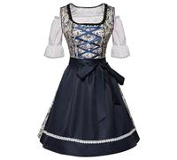 Damen Dirndl Lang Trachtkleid Dunkelblau Dirndlkleid inkl. Dirndlschürze 2 Teilig Trachten Kleid Bayerisches Tracht Outfit Elegant Trachtenmode Dirndlkleider Modern für Oktoberfest