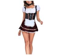 Damen Dirndl Mini Trachtkleid Sexy Dirndlkleid inkl. Dirndlschürze 2 Teilig Trachten Kleid Dirndlkleider Modern Bayerisches Tracht Outfit Elegant Trachtenmode für Oktoberfest