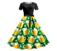 Damen Dirndl mit Blumenmuster-Brustteil, Retro Dirndelkleider Trachtkleid Trachtenmode Dirndlkomplettsets Oktoberfest Outfit Trachtenrock Spitze Kleid Dirndlschürze besondere Anlässe Trachtenmieder