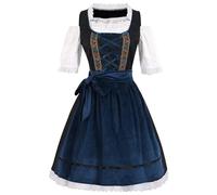 Damen Dirndl Modern Schwarz Trachtkleid Lang Dirndlkleid inkl. Dirndlschürze 2 Teilig Dirndlkleider Modern Bayerisches Tracht Outfit Elegant Trachtenmode Trachten Kleid für Oktoberfest