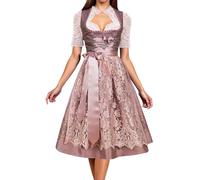 Damen Dirndl Modern Trachtkleid Lang Dirndlkleid inkl. Dirndlschürze 2 Teilig Trachten Kleid Dirndlkleider Modern Bayerisches Tracht Outfit Elegant Trachtenmode für Oktoberfest
