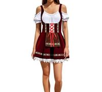 Damen Dirndl Modern Trachtkleid Trendy Dirndlkleid Rot Mode Tracht Dresses Trachtkleider Trachtenrock Trachten Kleidung Cosplay für Oktoberfest Outfit Bayerisches Trachtenmode