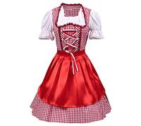 Damen Dirndl Rot Damen Trachtkleid Modern Lang Dirndlkleid mit Dirndlschürze Party Dirndelkleider Bayerisches Tracht Dirndlbluse Dresses Trachtenmode Trachtenrock für Oktoberfest & Karneval