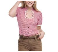 Damen Frisch Kariertes Eckiges Kragen mit Rand Puffärmeln Kurze Ärmel Slim Fit Bierfest Hemd, rojo, S