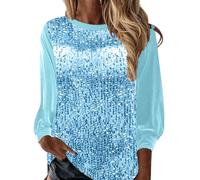 Damen Frühling Sommer Europa und Die Vereinigten Staaten Rundhals Pullover Top Perlennähte Mode Ärmel Shirt, Bu2, L