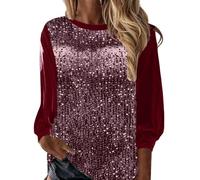 Damen Frühling Sommer Europa und Die Vereinigten Staaten Rundhals Pullover Top Perlennähte Mode Ärmel Shirt, rojo, XXXL
