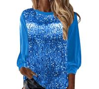 Damen Frühling Sommer Europa und Die Vereinigten Staaten Rundhals Pullover Top Perlennähte Mode Ärmel Shirt, Bu1, M