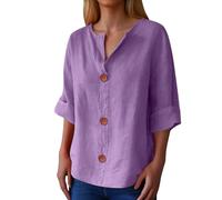 Damen-Hemd mit V-Ausschnitt Button-Down-Bluse, lässige Bluse für den Alltag Urlaub, Frühling, Sommer, Oberteile, lockere Passform, bequemes Button-Up-Hemd mit klassischem Design, Lila., M