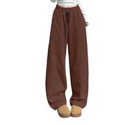Damen High Waist Casual Pants Straight Leg Loose Fit bequeme Hose mit weitem Bein für den Alltag Sommer Mode, marrón, L