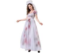 Damen Horror Blutige Zombie-Braut Vampiro Bruja Witch Cosplay Kostüme schreuselt Hexkleid Elegant Sexy Brautkleider Einfarbig Hochzeitskleid Maxikleid für Frauen zum Halloween Party