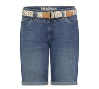 Damen Jeans Shorts mit Flechtgürtel Denim Bermuda Hose mit Falten