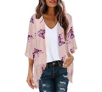 Damen Kurz - Cardigan Strickjacke Sommer Jäckchen Bolerojacke 3/4 Ärmel Festlich Freizeitjacke Shrug Top Leichte Schulterjacke Festliche Transparente Strickjacke Lang Dünne Jacke, R Rosa, M