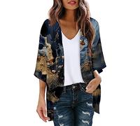 Damen Kurz - Cardigan Strickjacke Sommer Jäckchen Bolerojacke 3/4 Ärmel Festlich Freizeitjacke Shrug Top Leichte Schulterjacke Festliche Transparente Strickjacke Lang Dünne Jacke, R Gelb, M