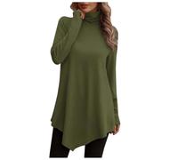 Damen Langarm Stehkragen Loose Fit Strickpullover Lässiges Einfarbige Oberteil in Übergröße Elegante Shirts Damen, verde, S