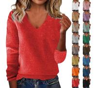 Damen Langarmshirt leichte Strickpullover Casual V-Ausschnitt Sweatshirt Langarm Warm Pullover Elegant Winterpullover Loose Fit Tunika Tops Casual Obertiele Winter Pullis für Frauen, verde menta, XXL