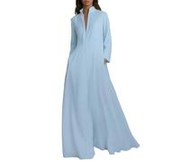 Damen Maxikleid aus Polyester mit schlichtem Look, Langarm, fließender A Linie, eleganter Schnitt Fuer Alltag und Freizeit, kombinierbares Outfit ALS Tageslook Fuer Urlaub, azul claro, 3XL